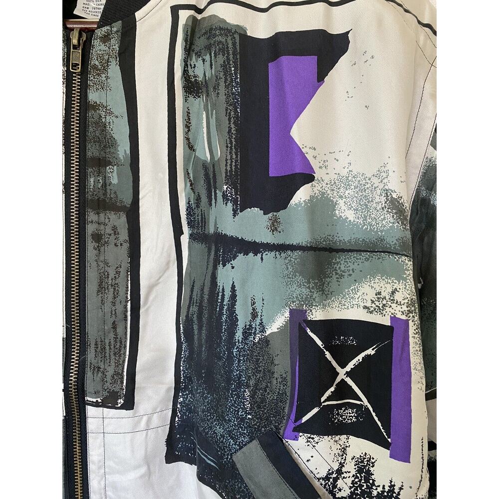 NWOT GOOUCH Bomber Jacket Silk Pop Art 80' 90' Abstract M Men's - Picture 4 of 6